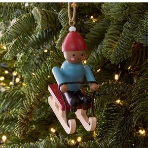 NWT - West Elm Festive Sled Ornament - Red and Blue